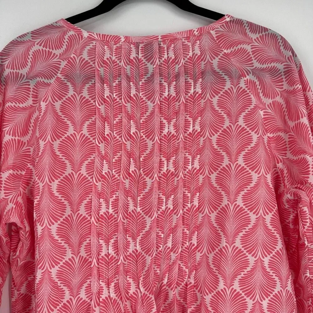 Talbots Women's Button Up Pleated Coastal Pink‎ Blouse Top Size L Cotton Beach